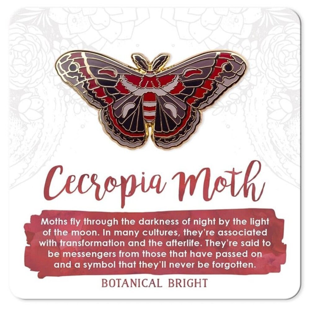 Cecropia Moth Enamel‎ Pin - Gold Plated Nature Jewelry - Garden & Insect Brooch